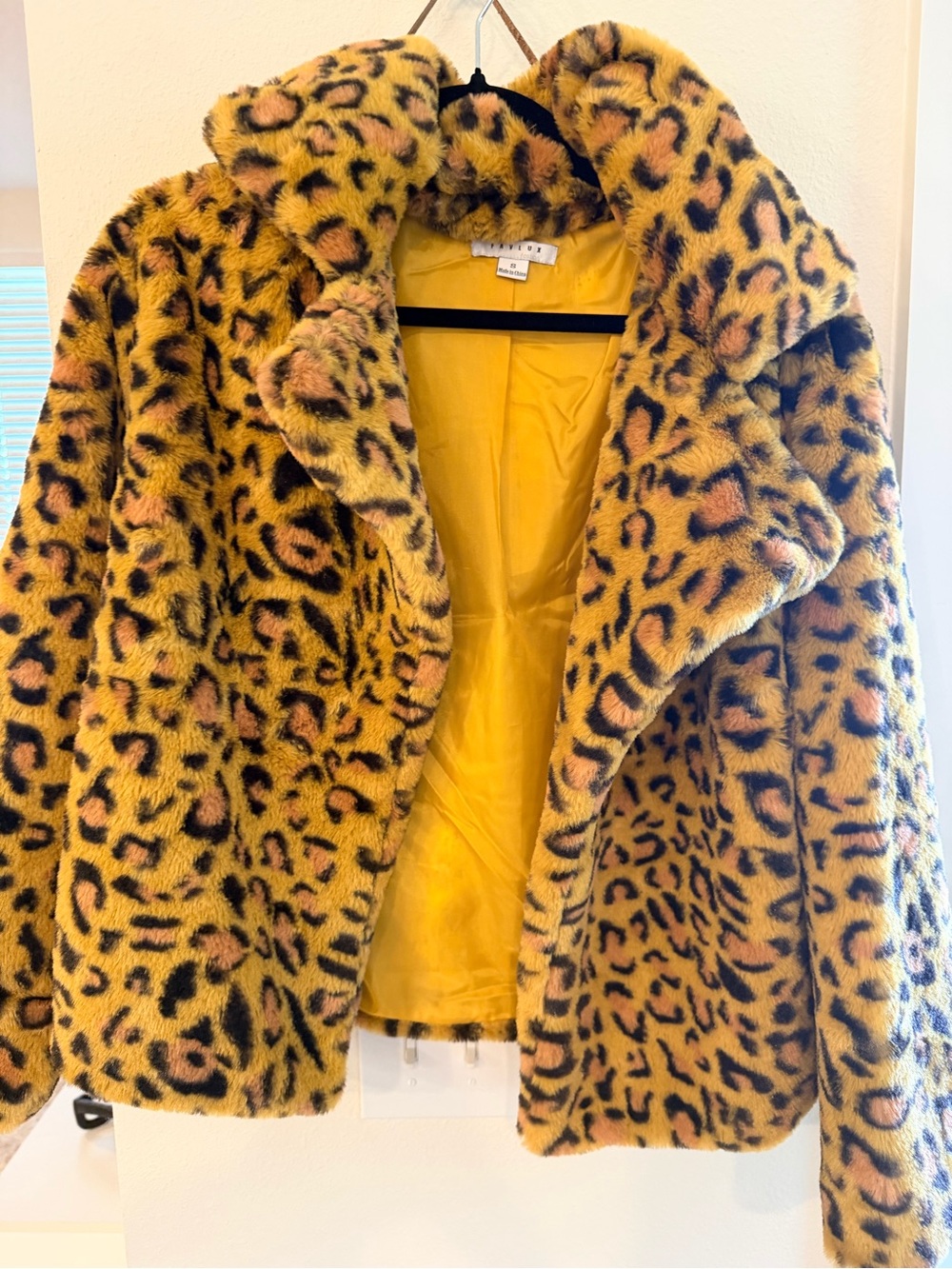 FAVLUX Yellow Leopard Print Teddy Jacket